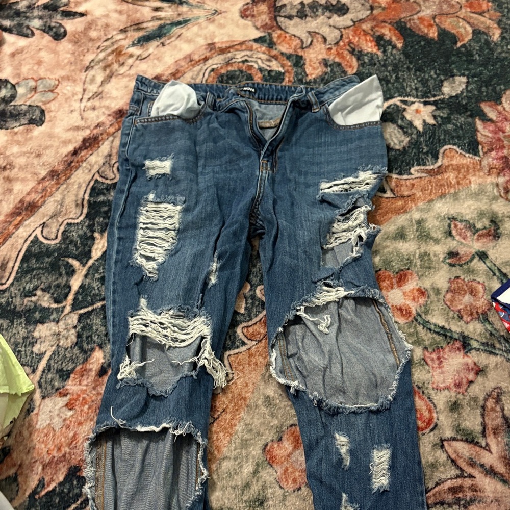 Fashion Nova Distressed Blue Boyfriend Jeans